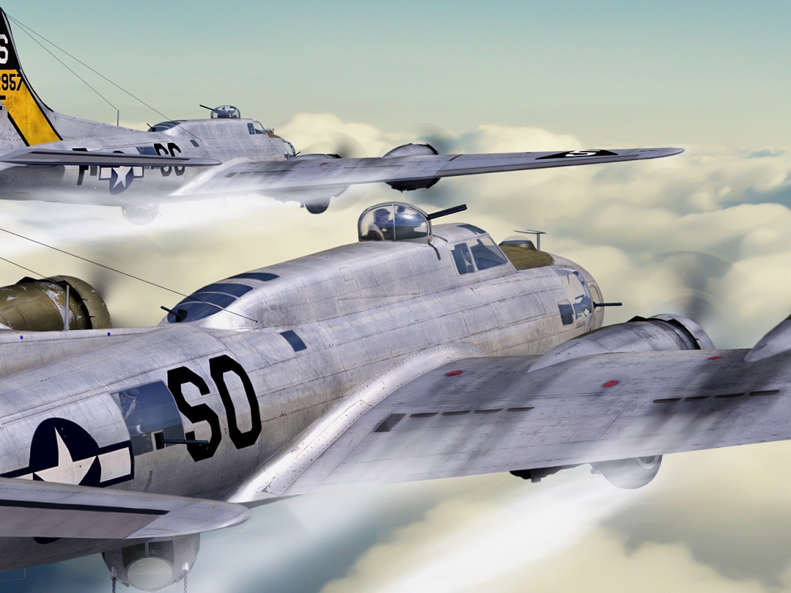 Самолеты Б-17 летят в облаках