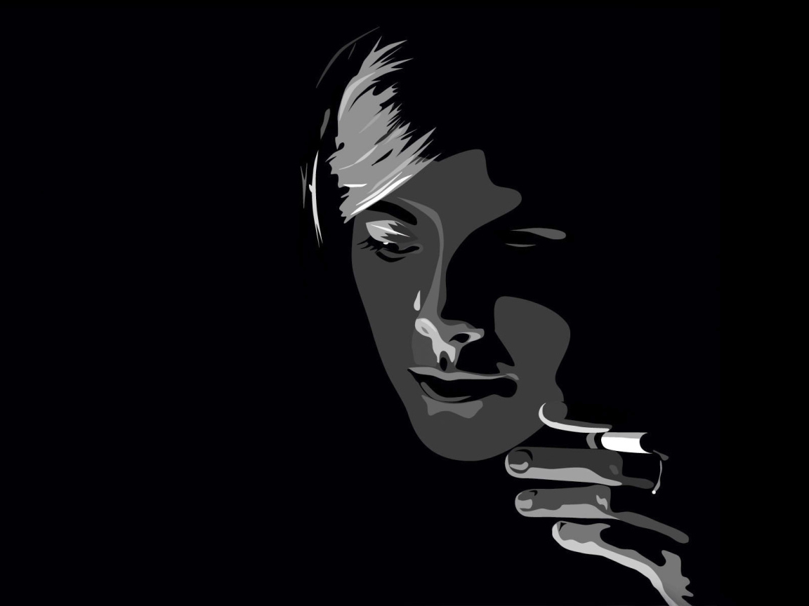 Лицо человека на черных обоях