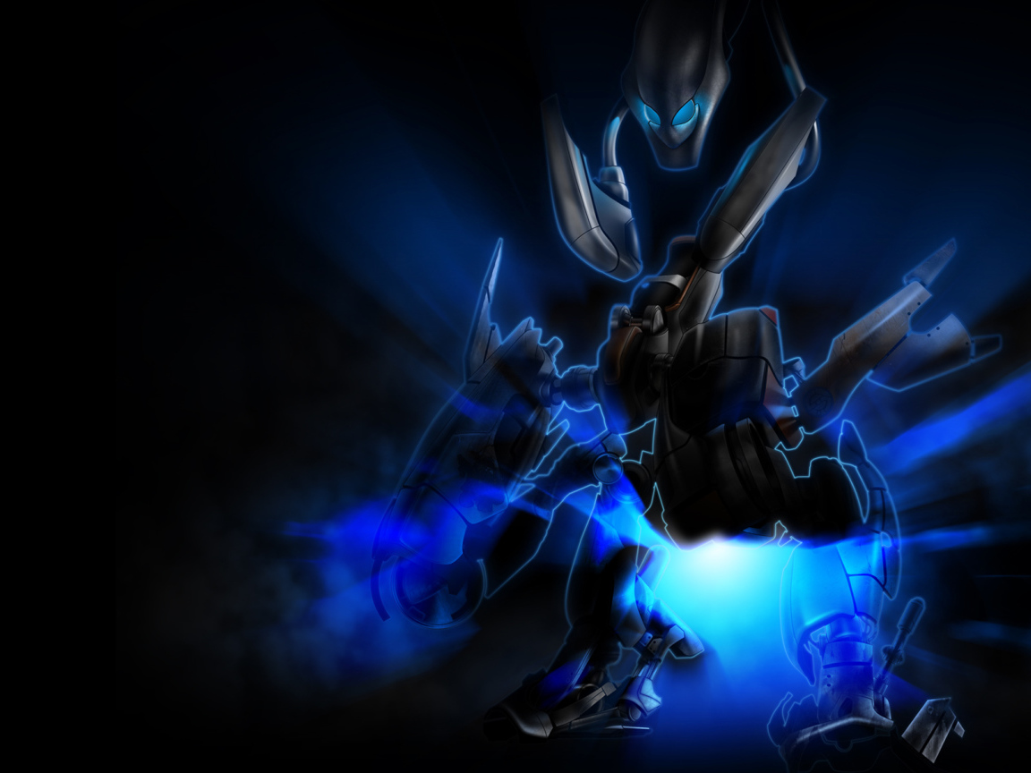 Робот на черных обоях