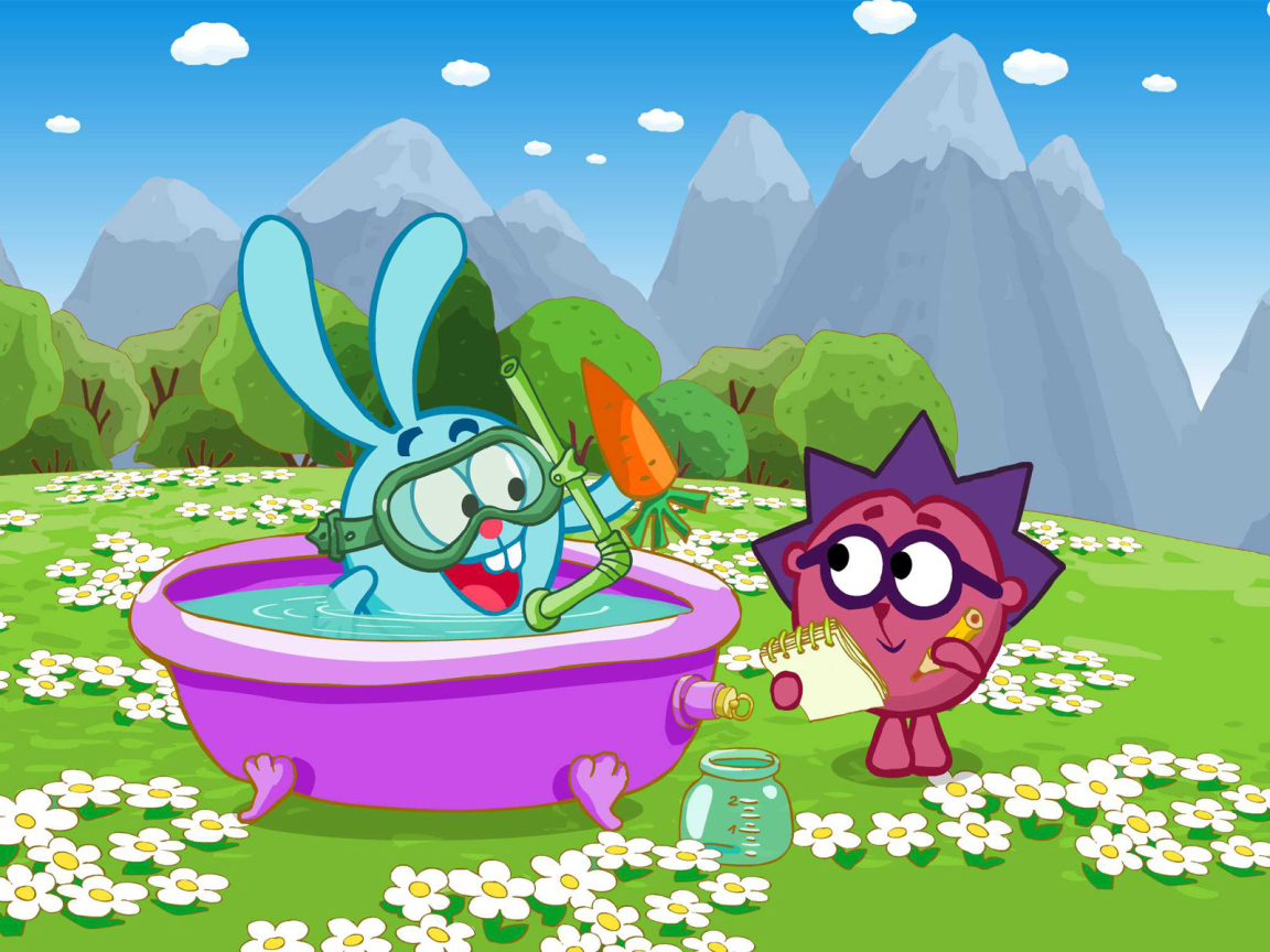 Крош купается в мультфильме Смешарики