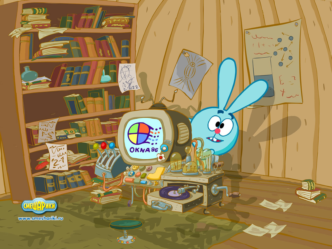Крош с компьютером в мультфильме Смешарики