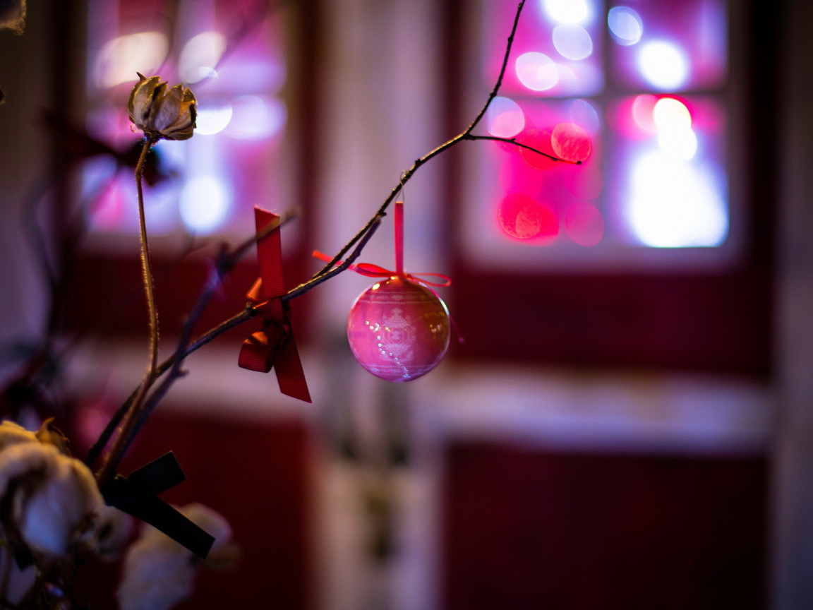 Розовая игрушка на ветке