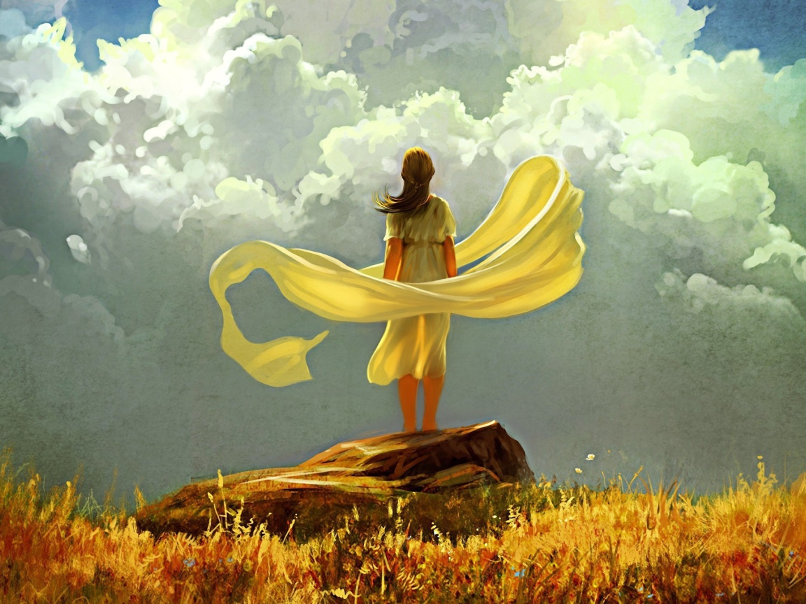 Девушка стоит на камне