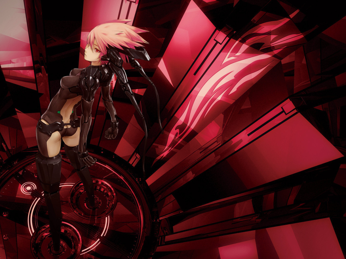 Девочка робот в красных тонах