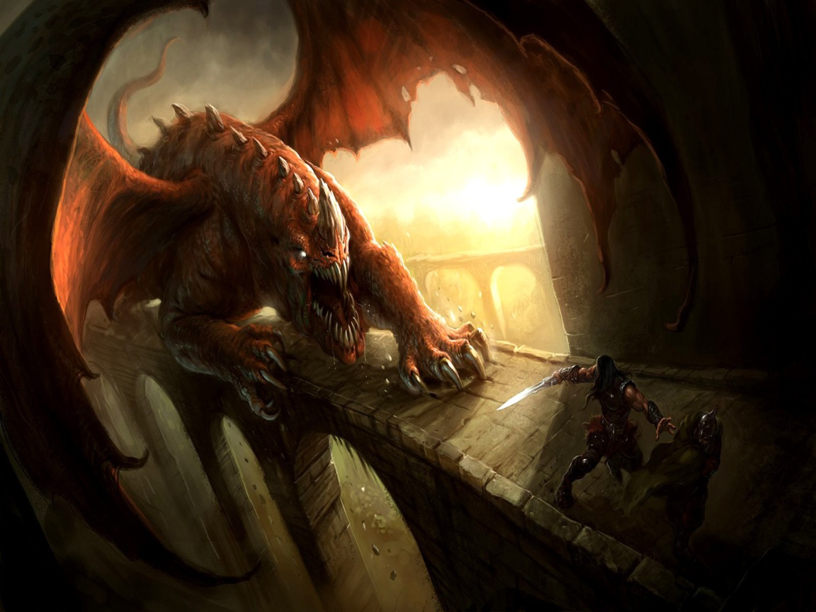 Дракон гонится за воином