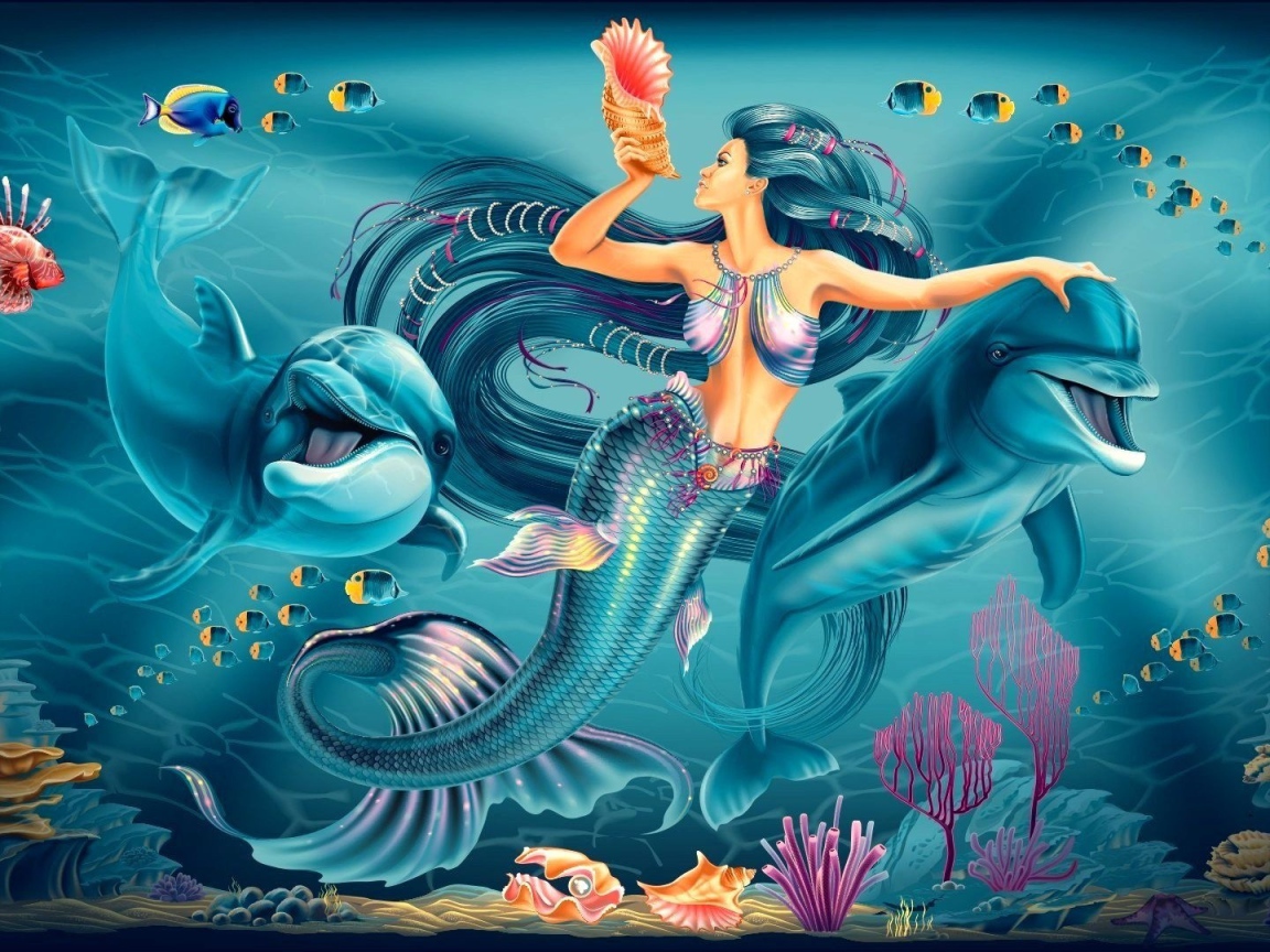Русалка с дельфинами