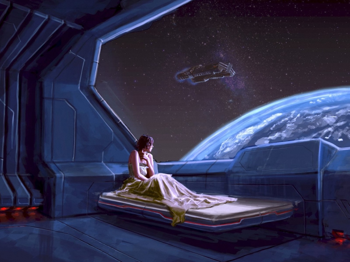 Девушка в космическом корабле