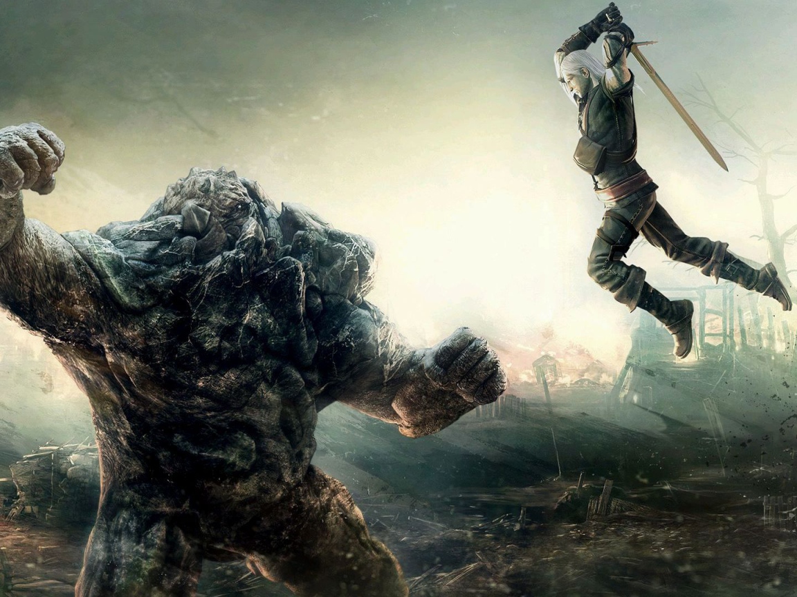 Сражение с монстром из игры Ведьмак