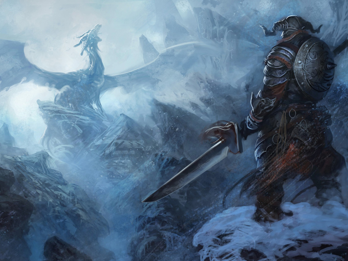 Воин в доспехах и дракон