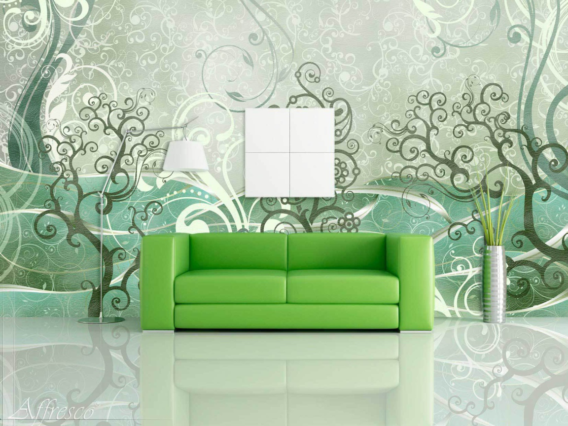 Зеленый диван в интерьере