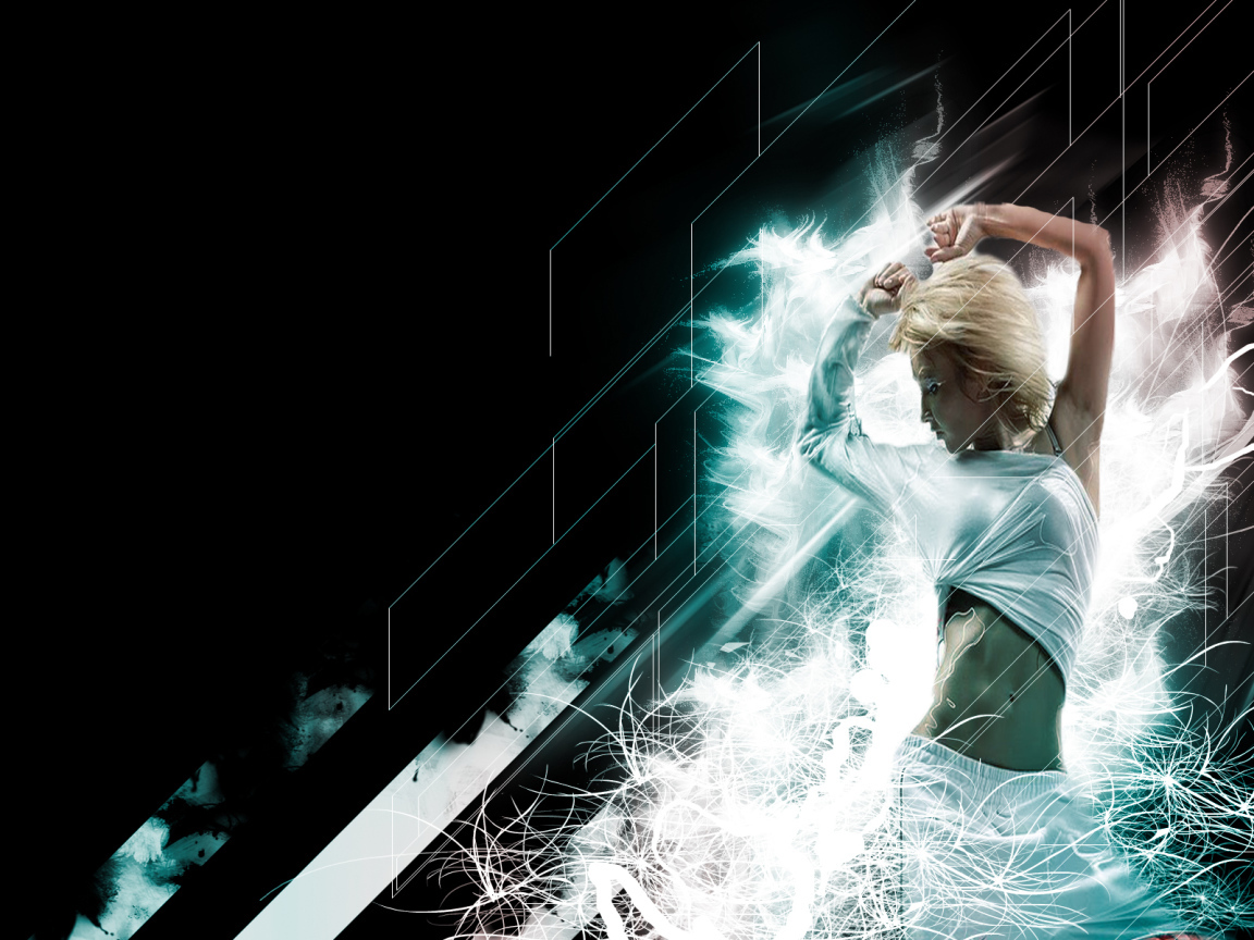 Японка танцует среди волн света