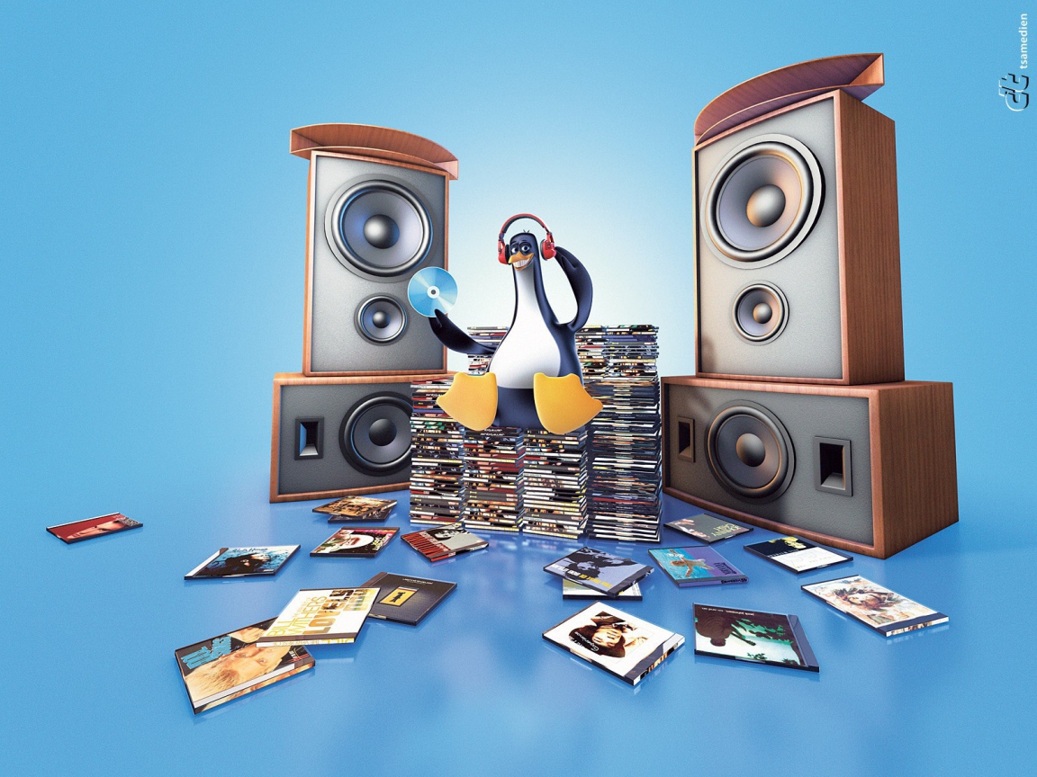 Пингвин слушает музыку