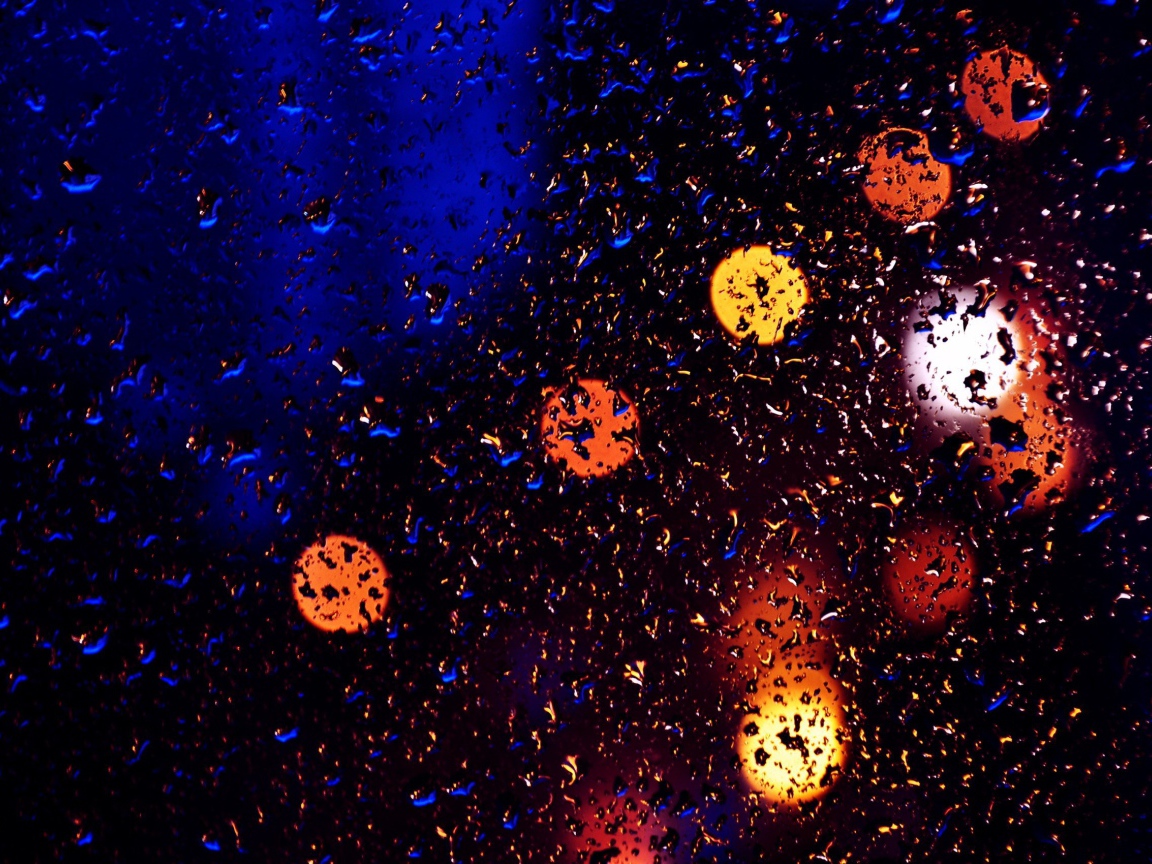 Свет фонарей через мокрое стекло