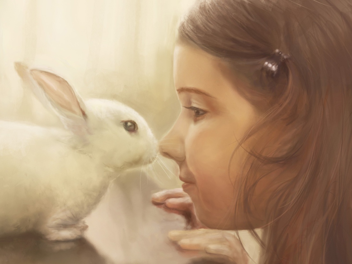 Рисунок девочки с кроликом