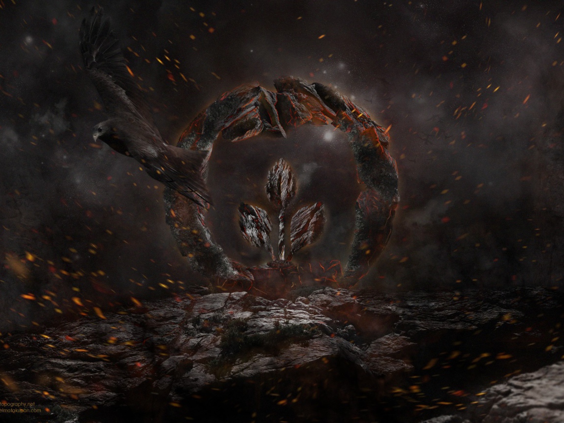 Каменный знак и птица