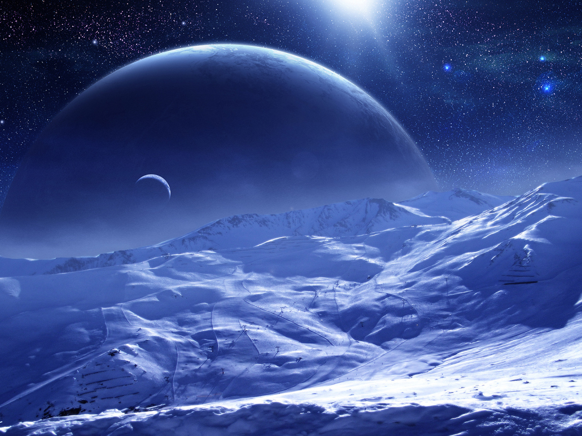 Белая поверхность планеты