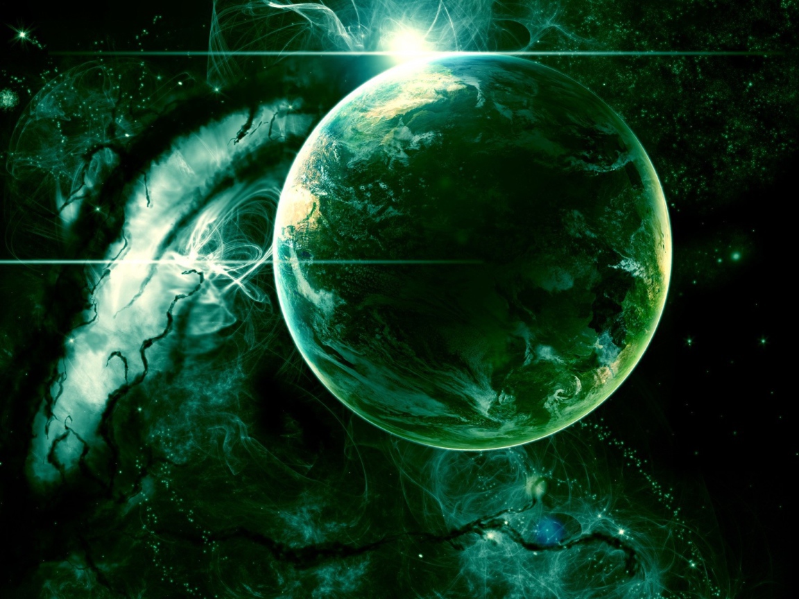 Зеленая планета в космосе