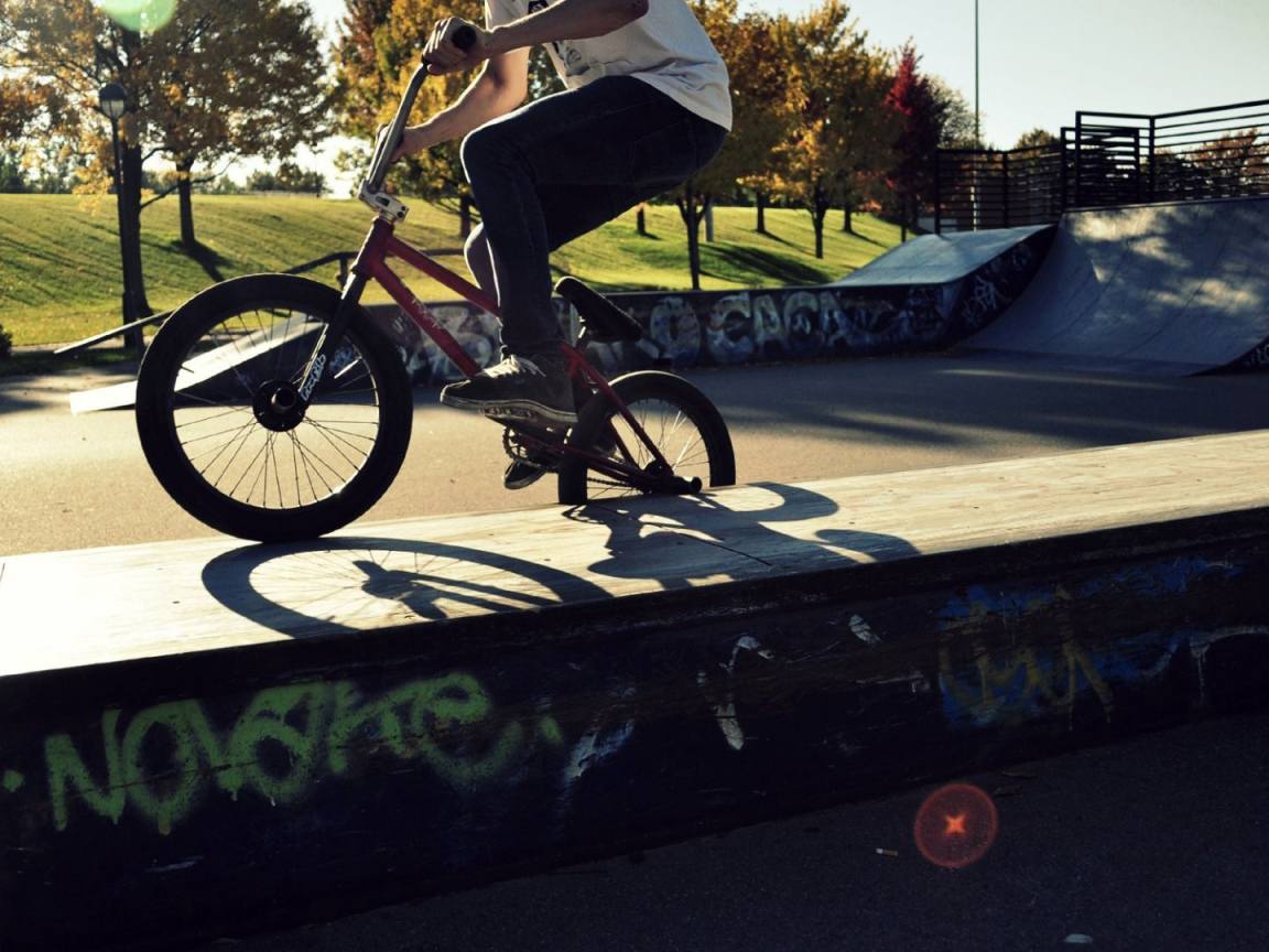 Велосипедист в скейт парке