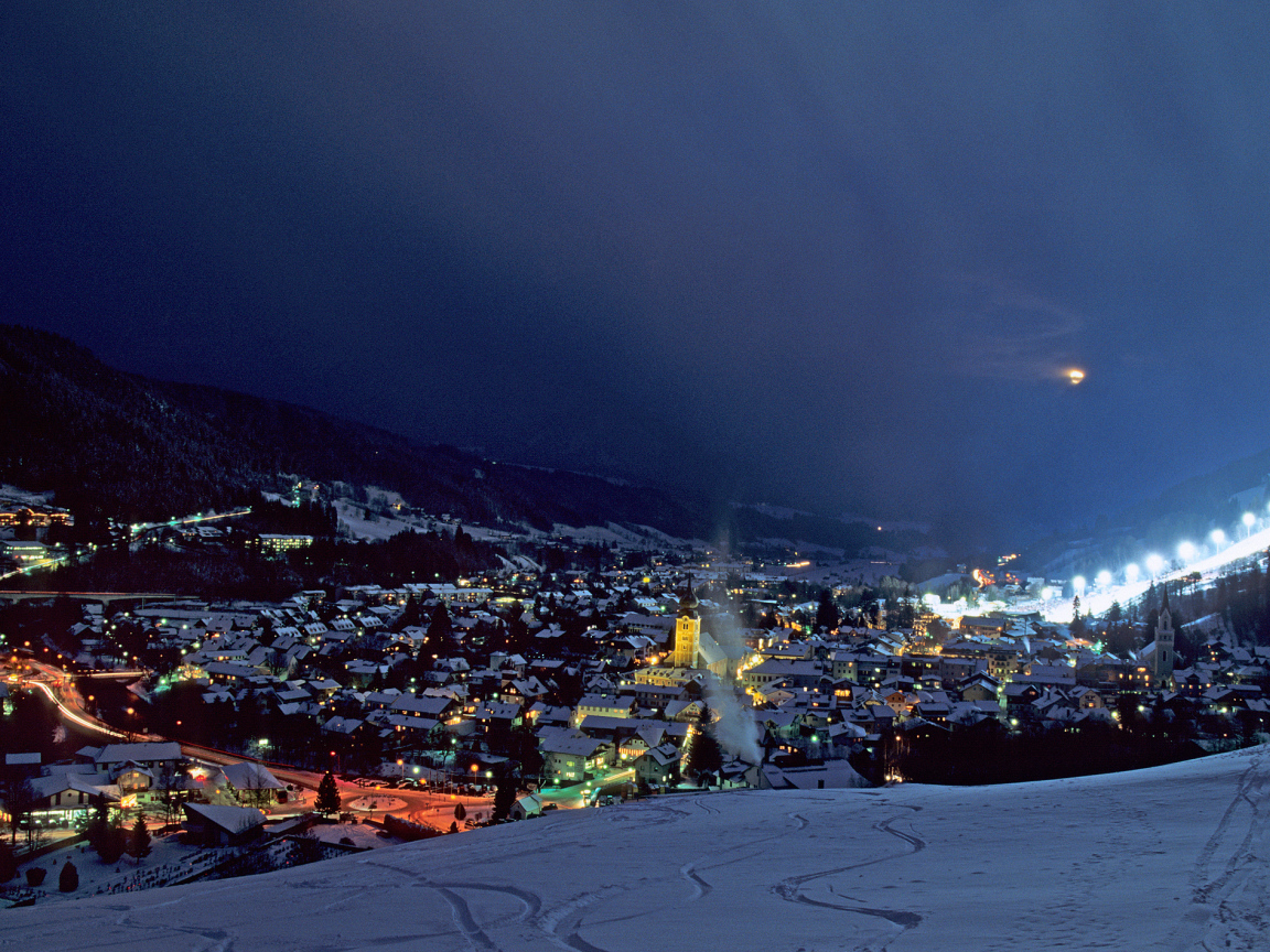 Ночь на горнолыжном курорте Шладминг, Австрия