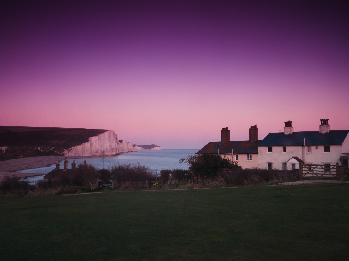 Парк Севен Систерс Кантри в Англии, после заката солнца