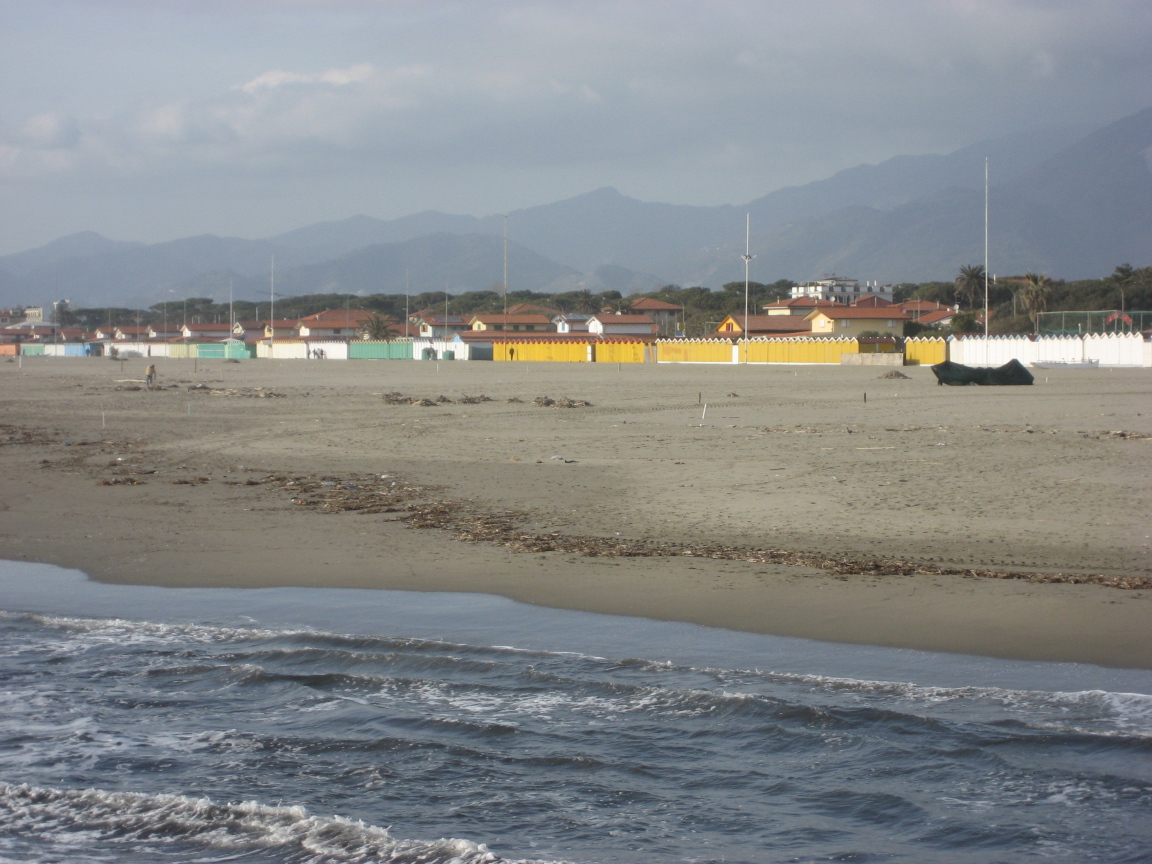 Autumn holiday on the beach in the resort of Forte dei Marmi, Italy