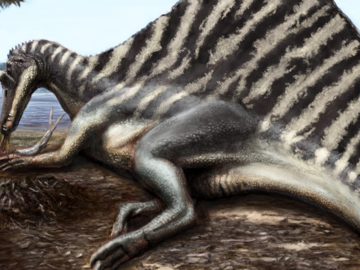 Обед динозавра на берегу реки