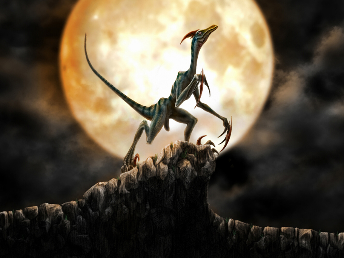 Динозавр на фоне луны