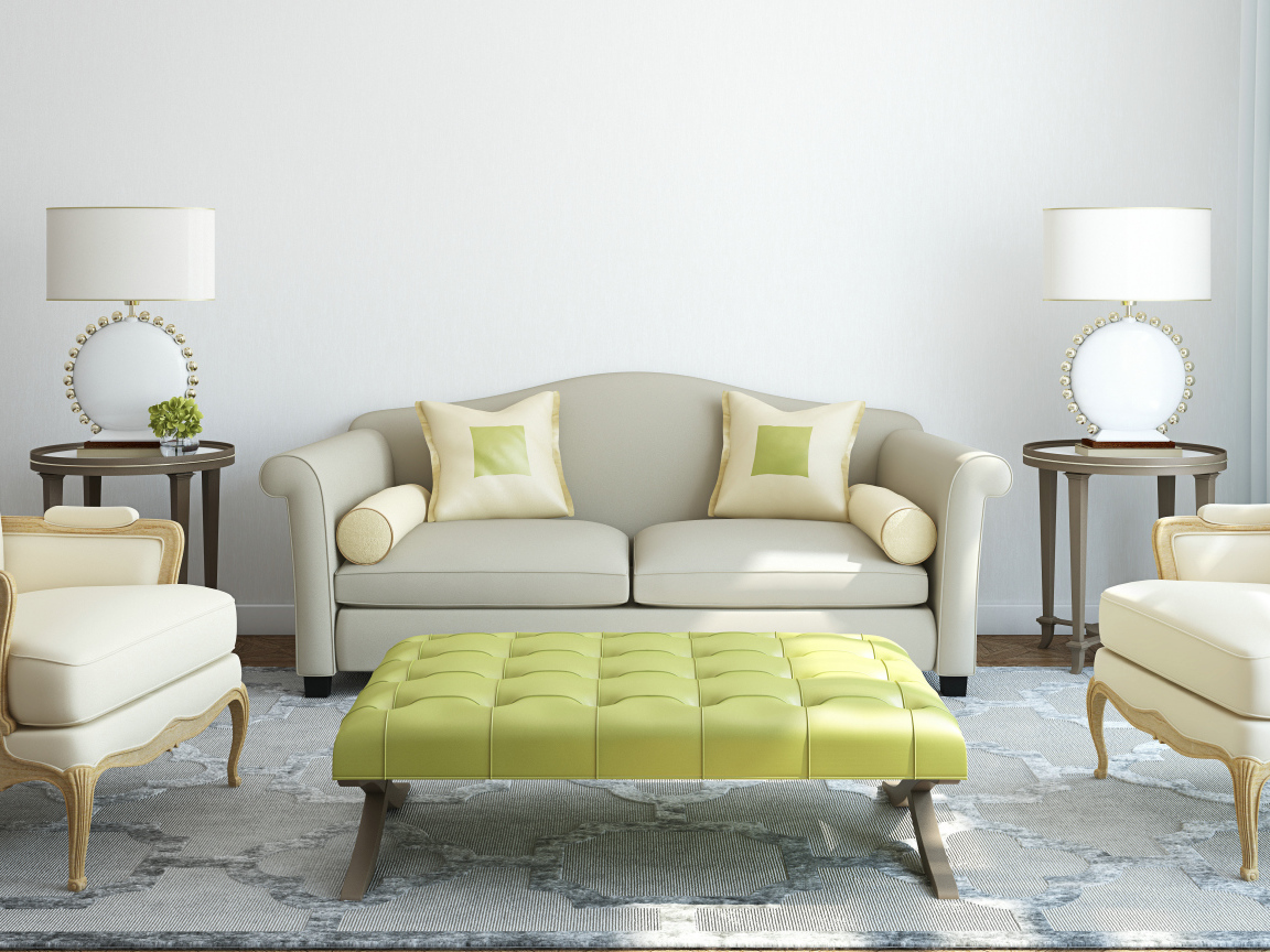 Серо белый тон гостиной