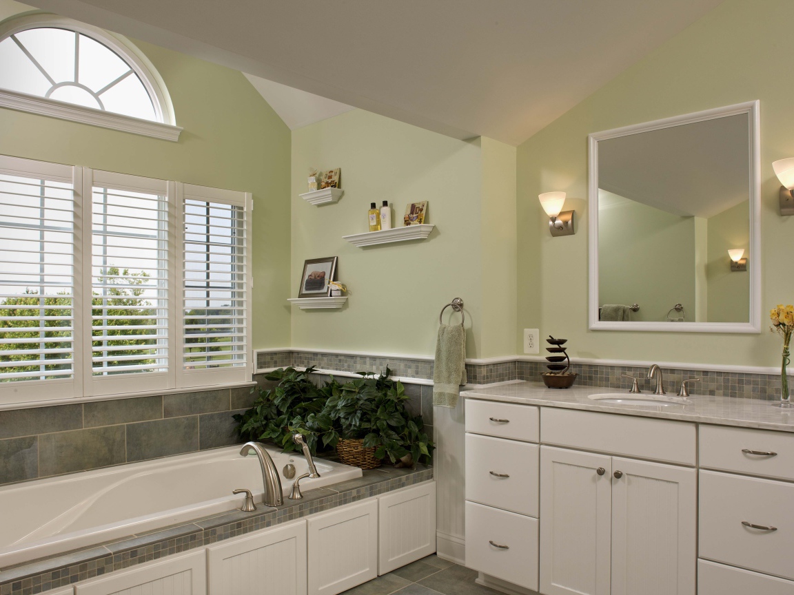 Зеленые растения в ванной комнате