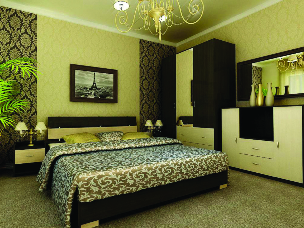 Зеленые обои в спальне