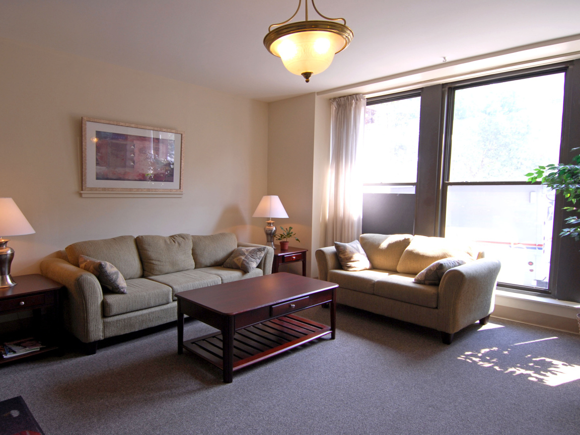 Солнце светит в окно гостиной