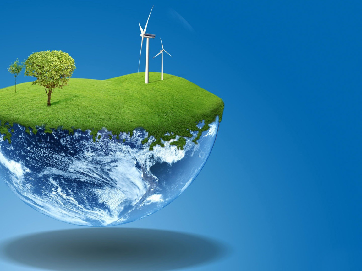 Газон и ветряки на половине планеты, 3-Д графика