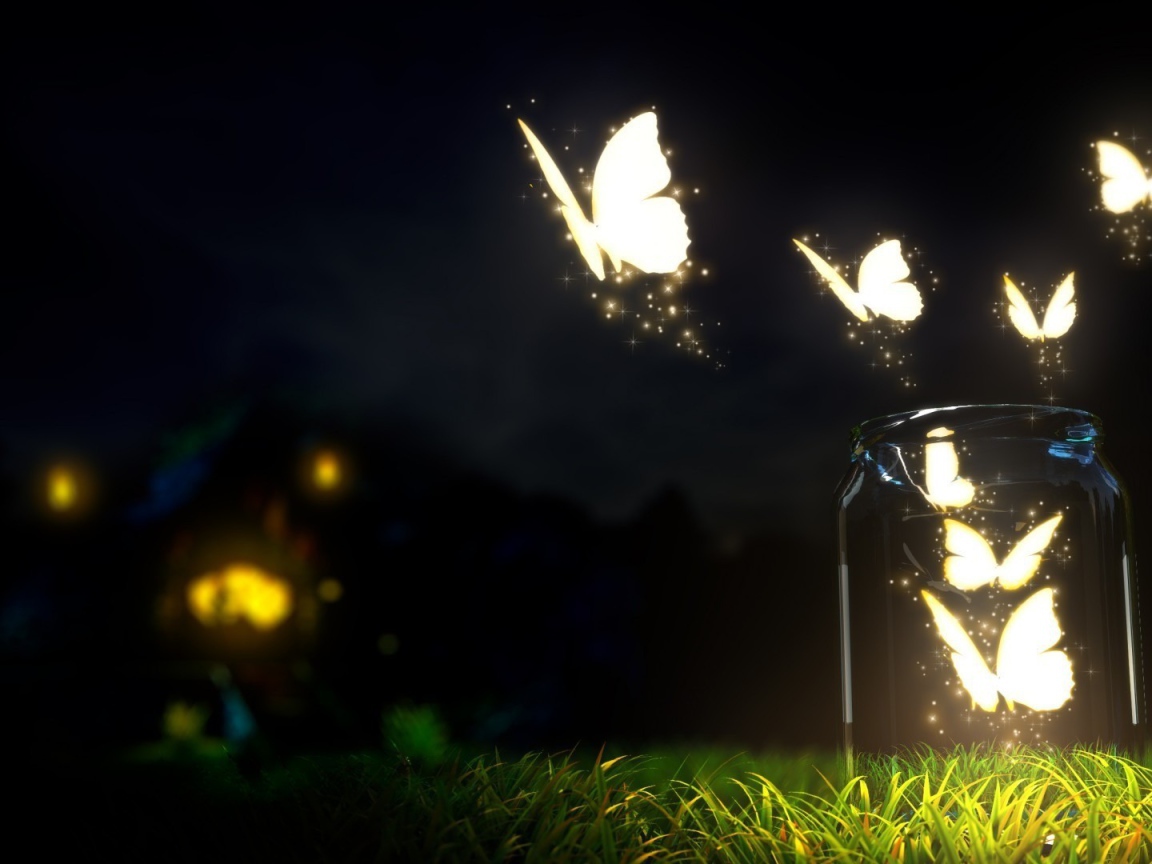 Светящиеся бабочки вечером