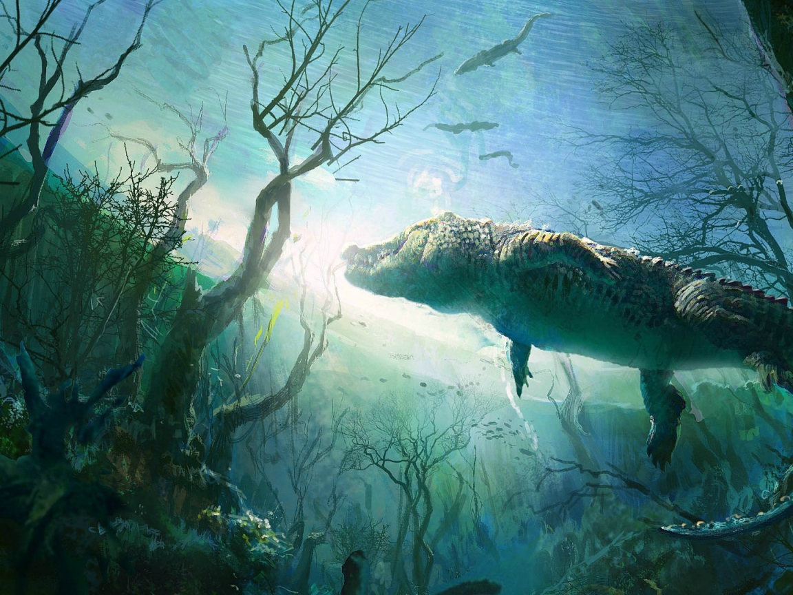 Крокодил в воде реки