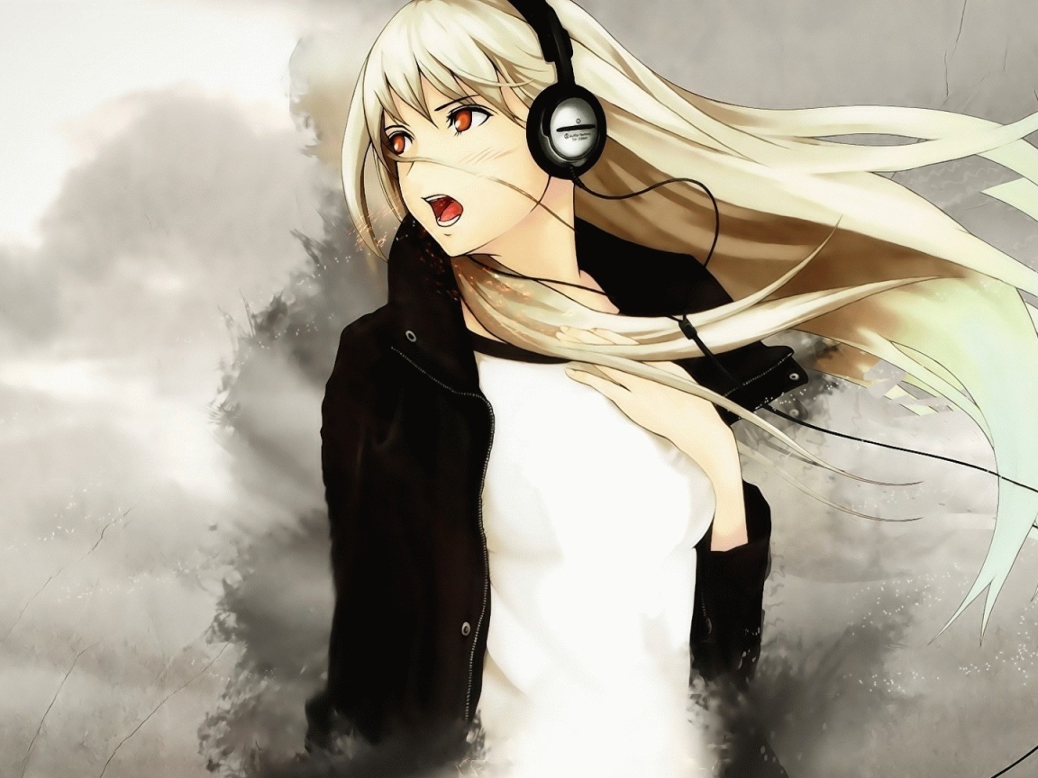 Аниме блондинка в наушниках