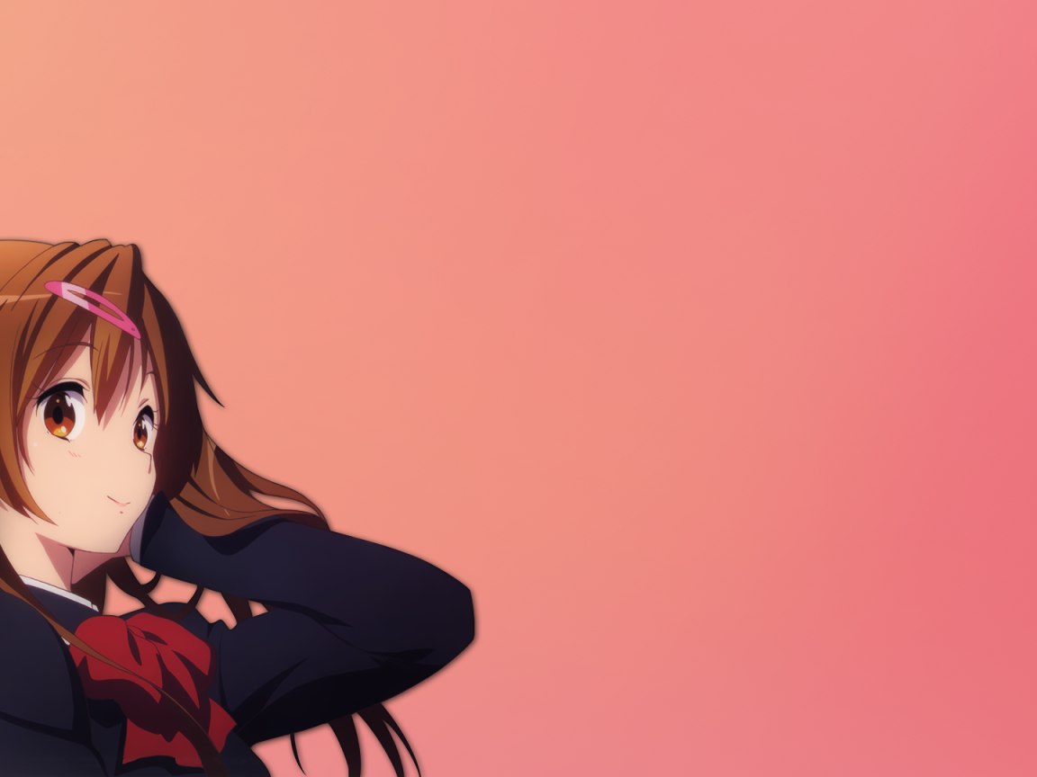 Аниме девушка Нибутани Шинка, розовый фон