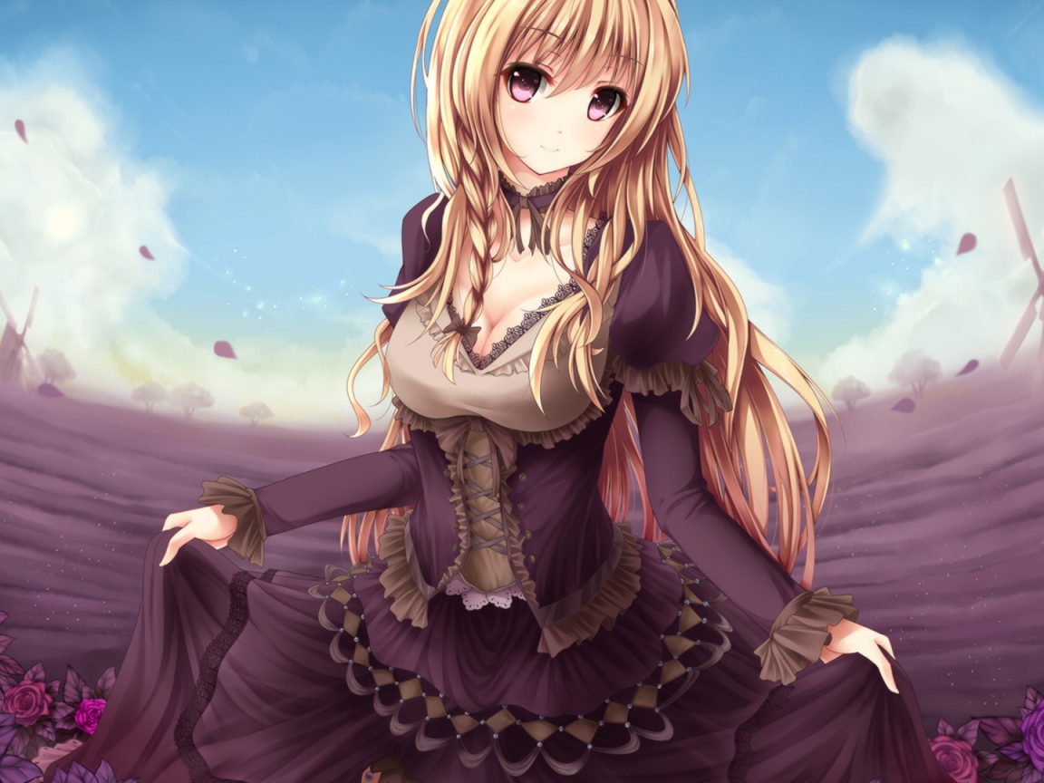 Аниме девушка в шикарном черном платье