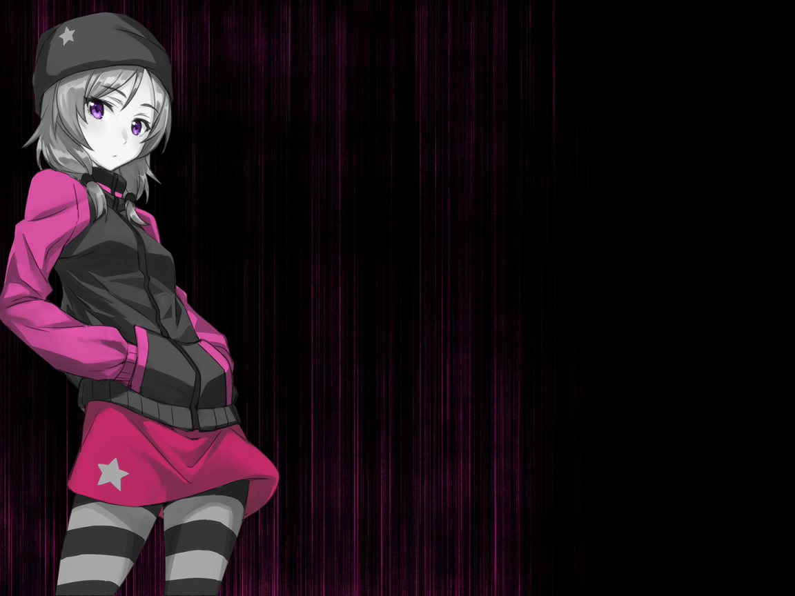 Девушка аниме на розово черном фоне