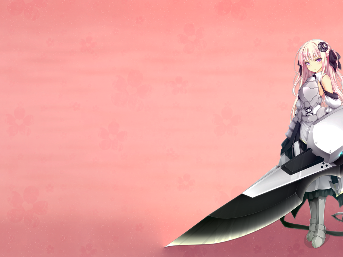 Аниме девушка с оружием, розовый фон