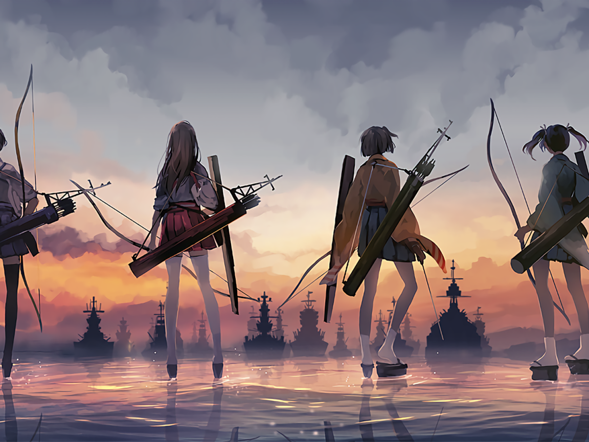 Девушки аниме с луками против вражеского флота
