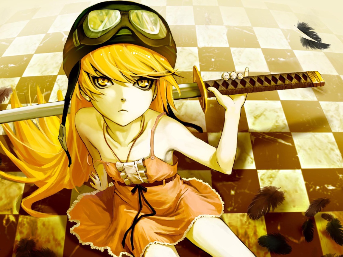 Девушка с катаной аниме Monogatari Series