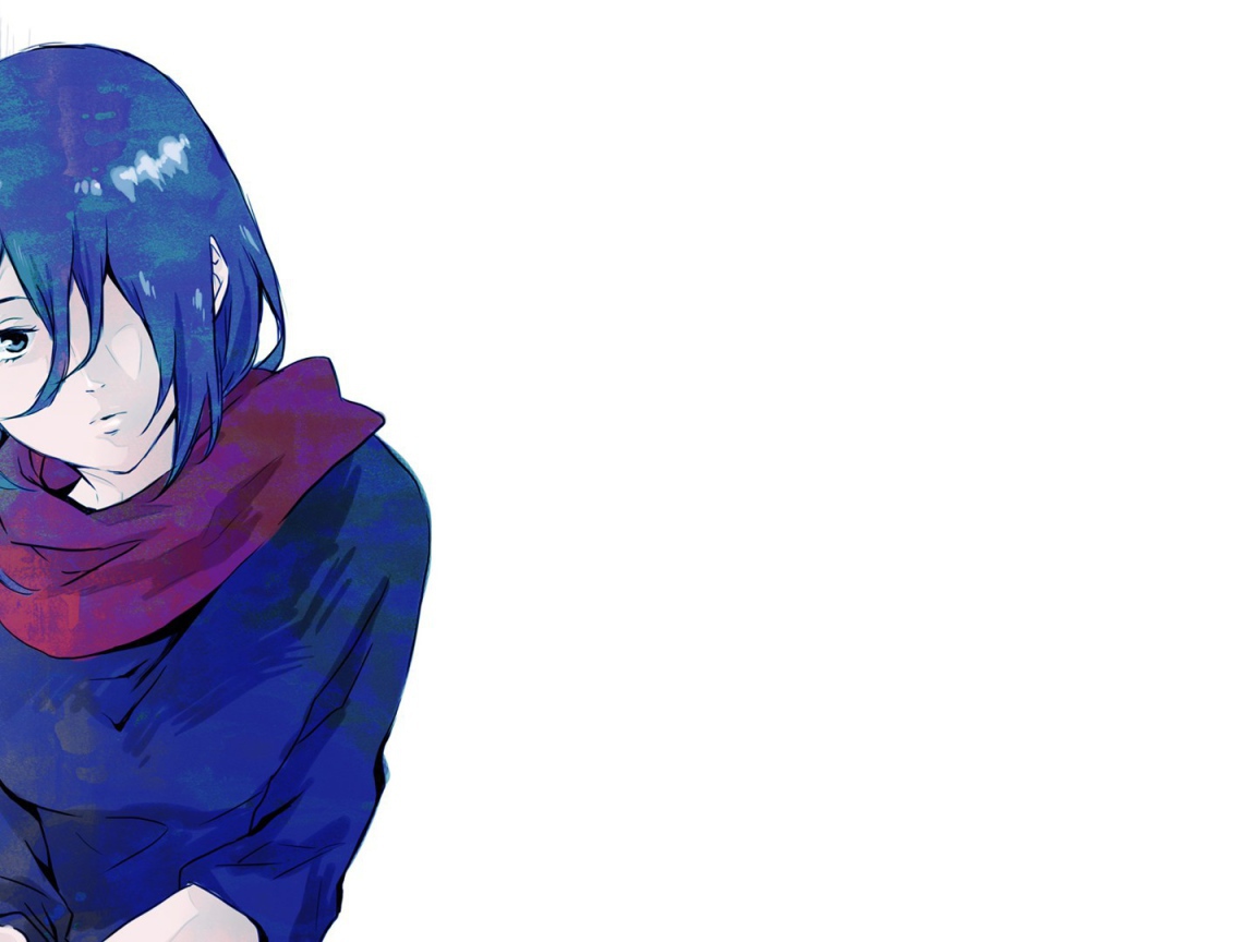Синеволосая девушка в аниме Tokyo Ghoul