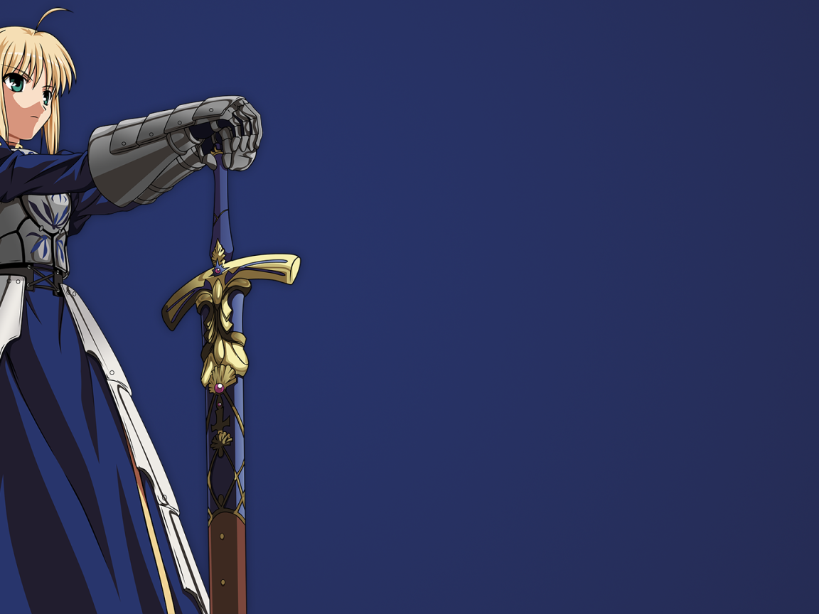 Экскалибур в руке девушки аниме Ночь прибытия