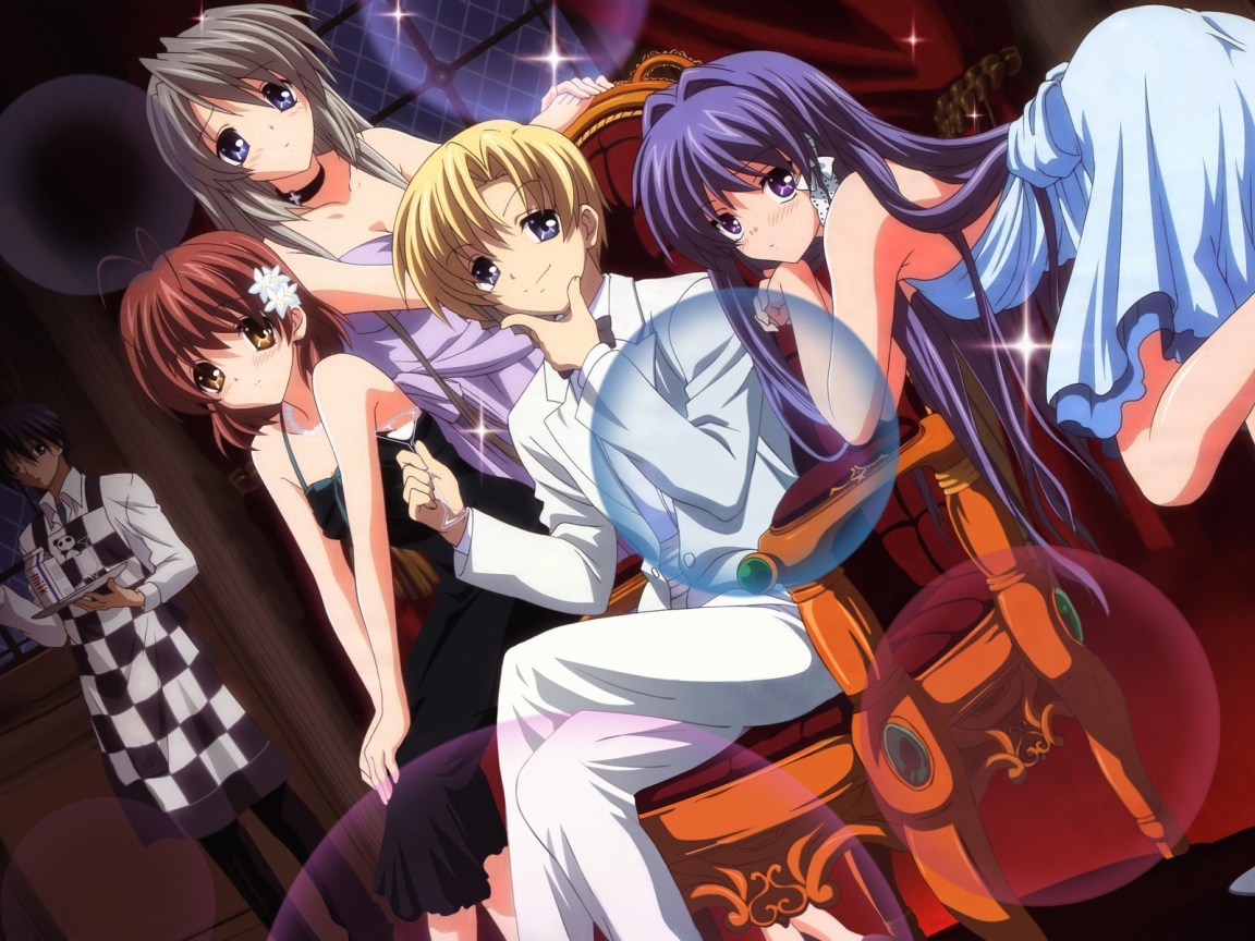 Друзья в кафе в аниме Кланнад