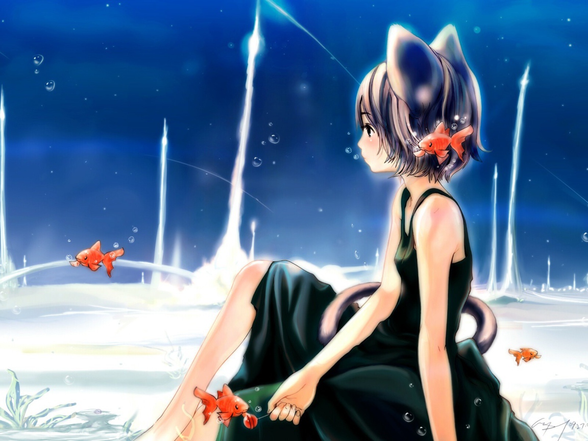 Девушка кошка в подводном мире, аниме