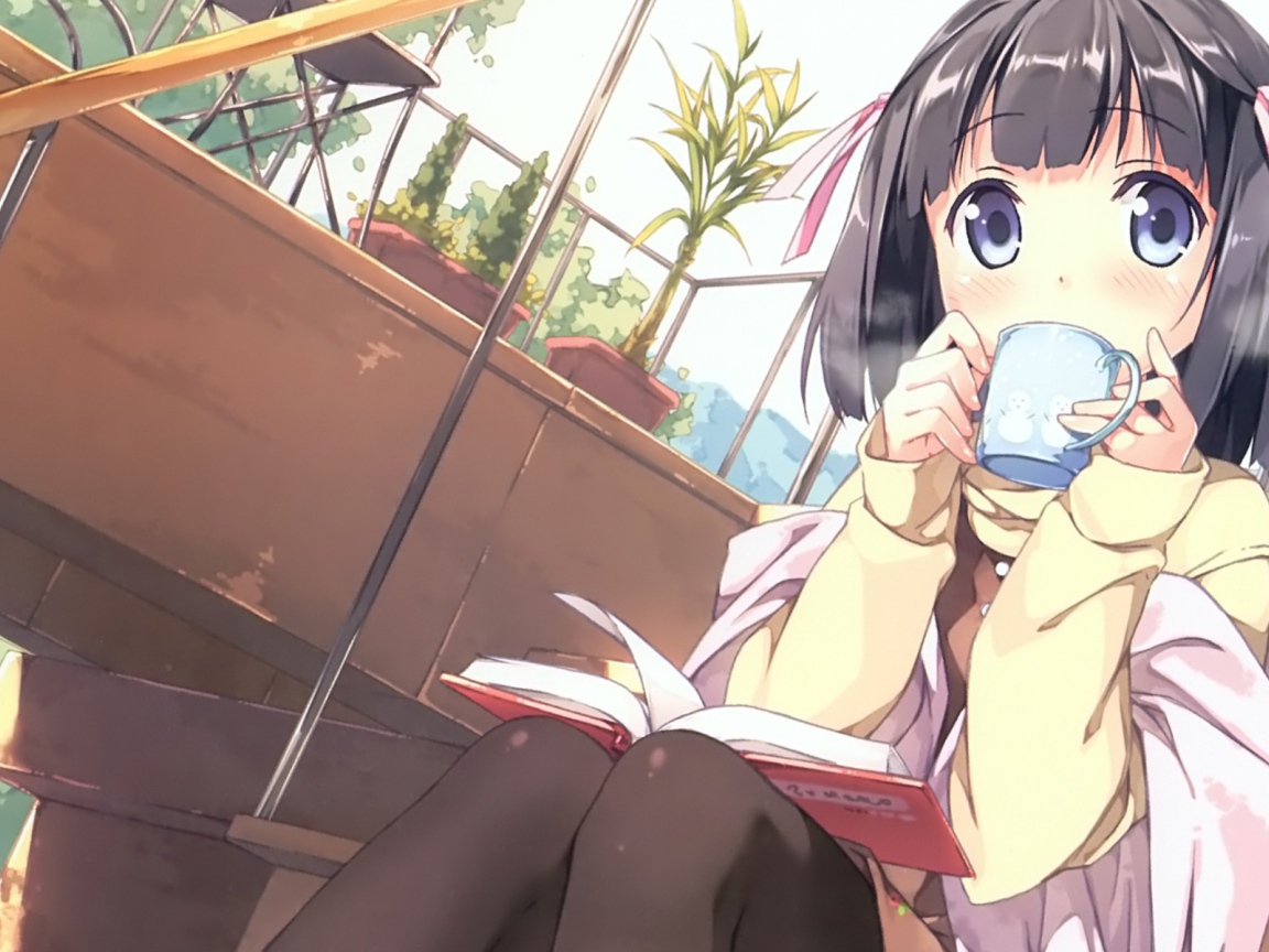 Девушка пьет чай в аниме Одному лишь Богу ведомый мир