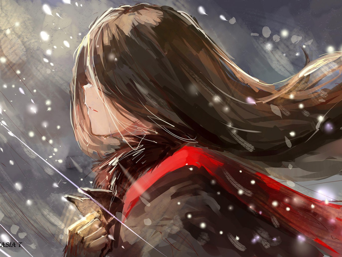 Девушка во время снегопада аниме Pixiv Fantasia