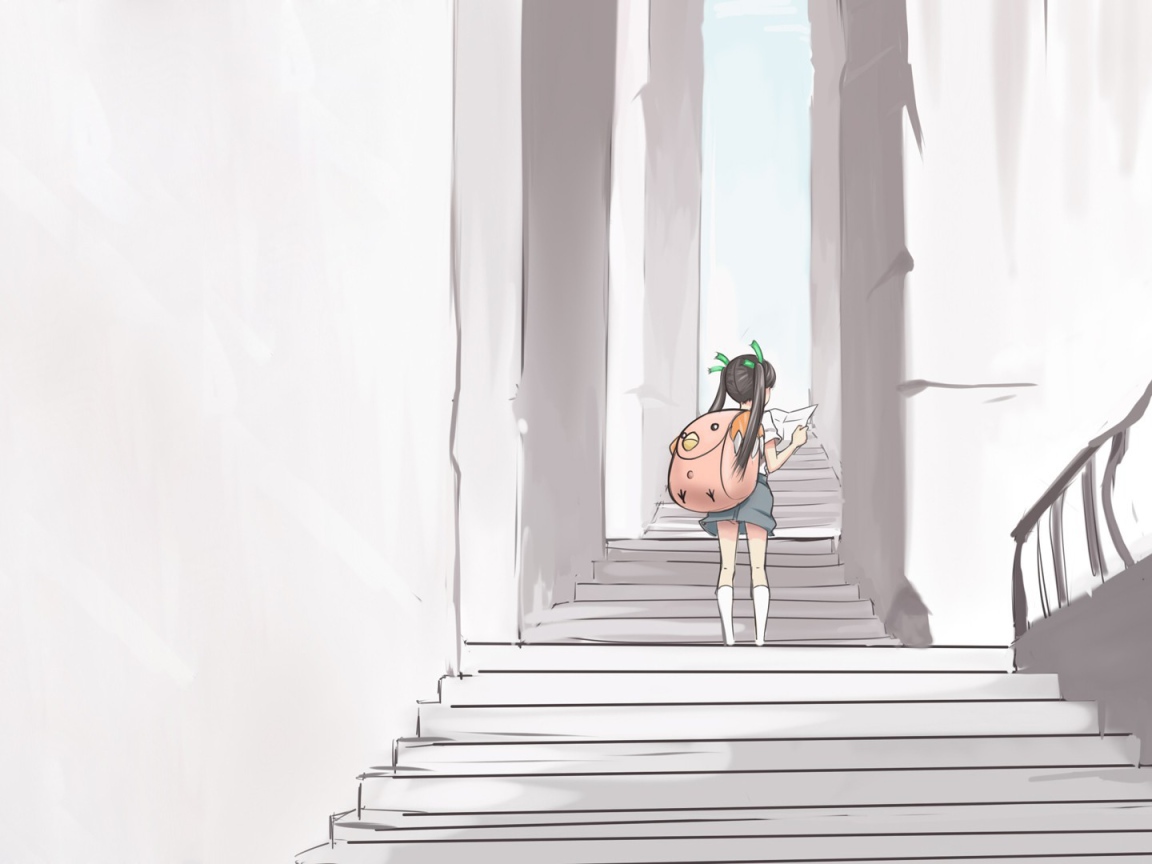 Девушка идет по лестнице аниме