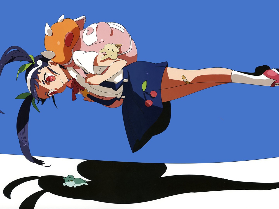 Девочка парит над землей в аниме Monogatari Series