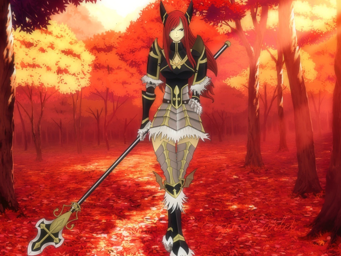 Девушка в осеннем лесу, аниме Сказка о хвосте феи